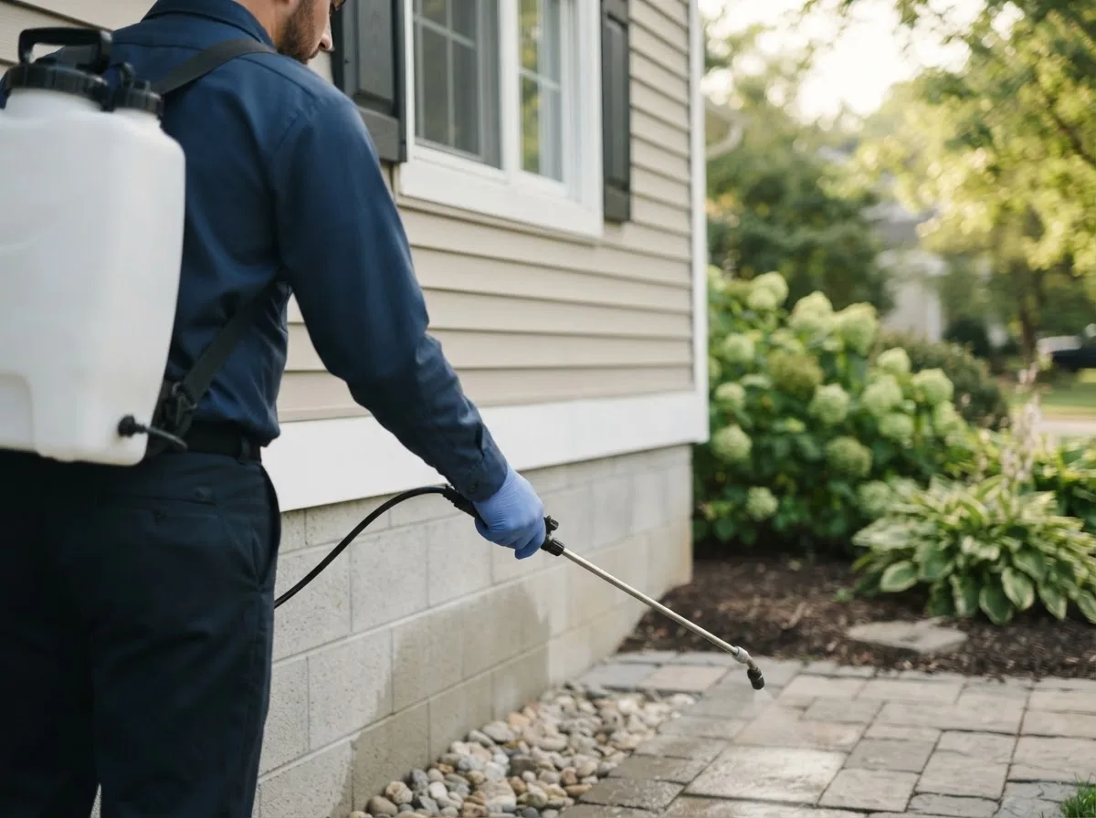 Pest control technician inspecting a home in Glenville, NC